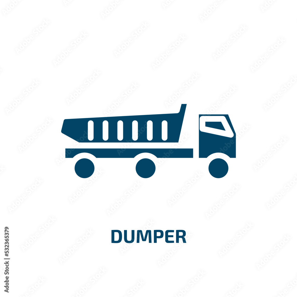 dumper icon from construction tools collection. Filled dumper, cargo, truck glyph icons isolated on white background. Black vector dumper sign, symbol for web design and mobile apps