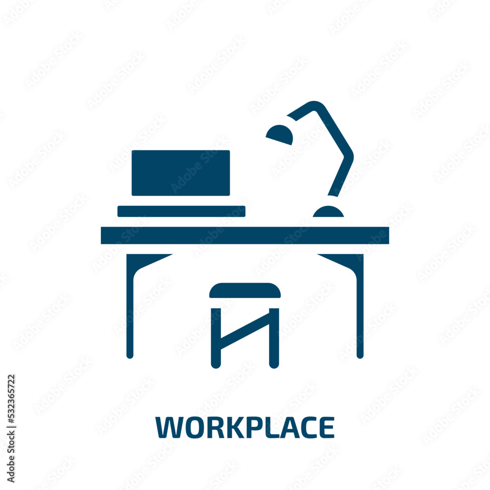 workplace icon from business and analytics collection. Filled workplace, work, team glyph icons isolated on white background. Black vector workplace sign, symbol for web design and mobile apps workplace icon from business and analytics collection. Filled workplace, work, team glyph icons isolated on white background. Black vector workplace sign, symbol for web design and mobile apps