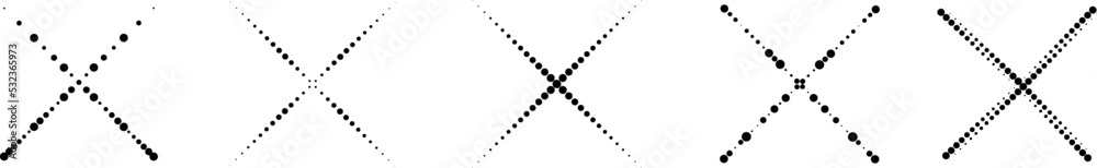 Halftone dots in Cross Form . Vector Illustration. Letter x Logo . Design element . Abstract Geometric shape . Halftone dots in Cross Form . Vector Illustration. Letter x Logo . Design element . Abstract Geometric shape .