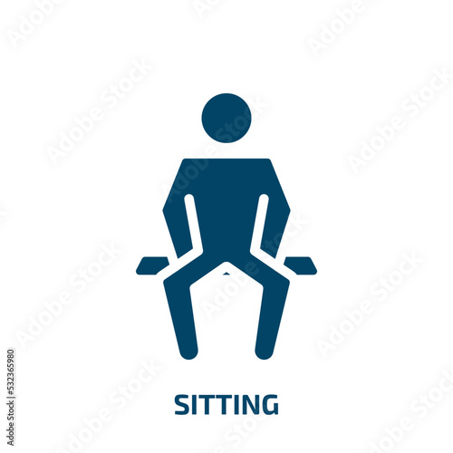 sitting icon from business collection. Filled sitting, sit, nature glyph icons isolated on white background. Black vector sitting sign, symbol for web design and mobile apps