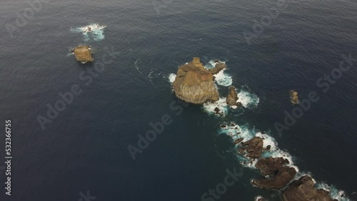 fantastic aerial shot in orbit over the Roque de Salmor, on the island of El Hierro, Canary Islands. photo