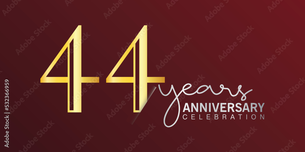 44th anniversary celebration logotype number gold color with red color background. vector anniversary for celebration, invitation card, and greeting card