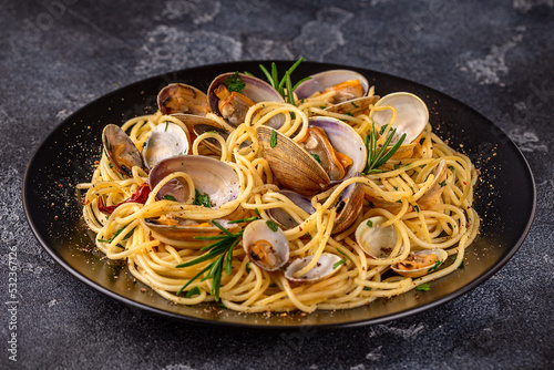 Seafood pasta with clams Spaghetti alle Vongole