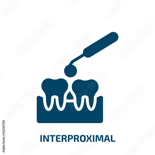 interproximal icon from dentist collection. Filled interproximal, mouth, oral glyph icons isolated on white background. Black vector interproximal sign, symbol for web design and mobile apps