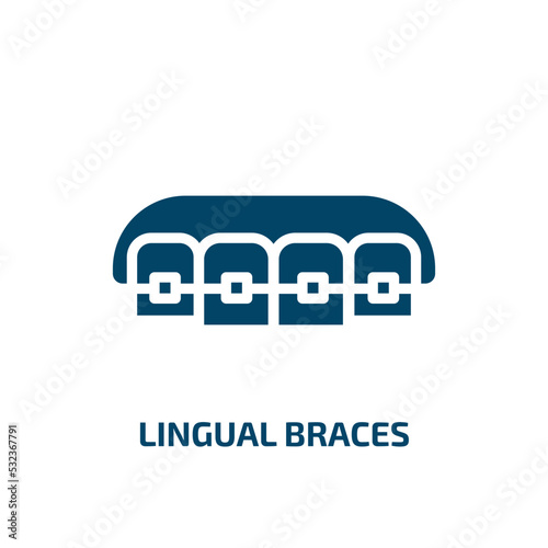 lingual braces icon from dentist collection. Filled lingual braces, medical, braces glyph icons isolated on white background. Black vector lingual braces sign, symbol for web design and mobile apps