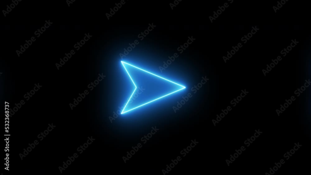 4K looped. Glowing neon blue arrow animated on black background