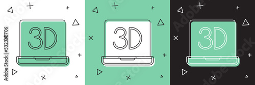 Set 3D printer icon isolated on white and green, black background. 3d printing. Vector