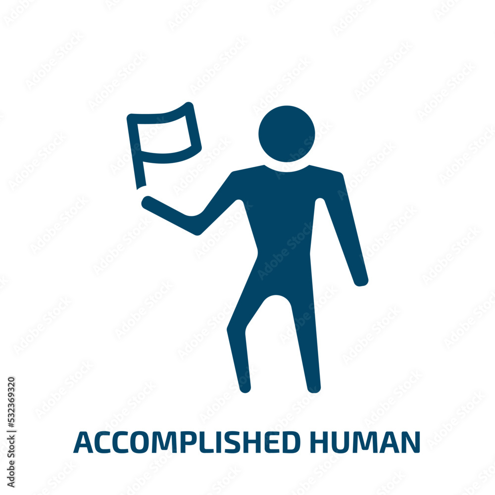 accomplished human icon from feelings collection. Filled accomplished human, human, person glyph icons isolated on white background. Black vector accomplished human sign, symbol for web design and