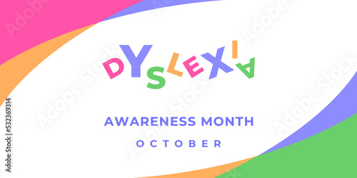 Dyslexia awareness month. Vector banner, poster, card, content for social media. Text and orange ribbon on white background.