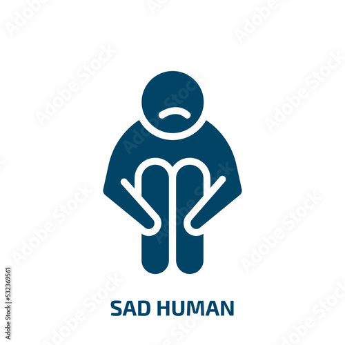sad human icon from feelings collection. Filled sad human, human, happy glyph icons isolated on white background. Black vector sad human sign, symbol for web design and mobile apps