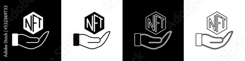 Set NFT Digital crypto art icon isolated on black and white background. Non fungible token. Vector