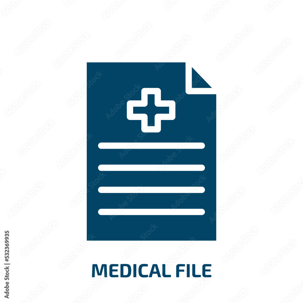 medical file icon from health and medical collection. Filled medical file, medical, medicine glyph icons isolated on white background. Black vector medical file sign, symbol for web design and mobile medical file icon from health and medical collection. Filled medical file, medical, medicine glyph icons isolated on white background. Black vector medical file sign, symbol for web design and mobile