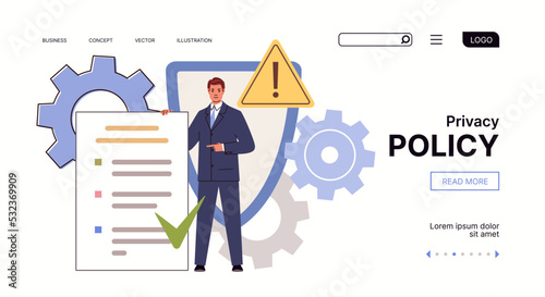 Concept of conditions. Privacy policy, processing and protection of personal data, user agreement. Website, template, landing page. Vector characters flat cartoon illustration.