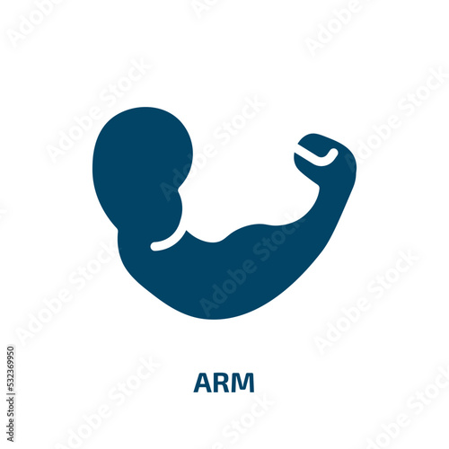 arm icon from medical collection. Filled arm, hand, business glyph icons isolated on white background. Black vector arm sign, symbol for web design and mobile apps
