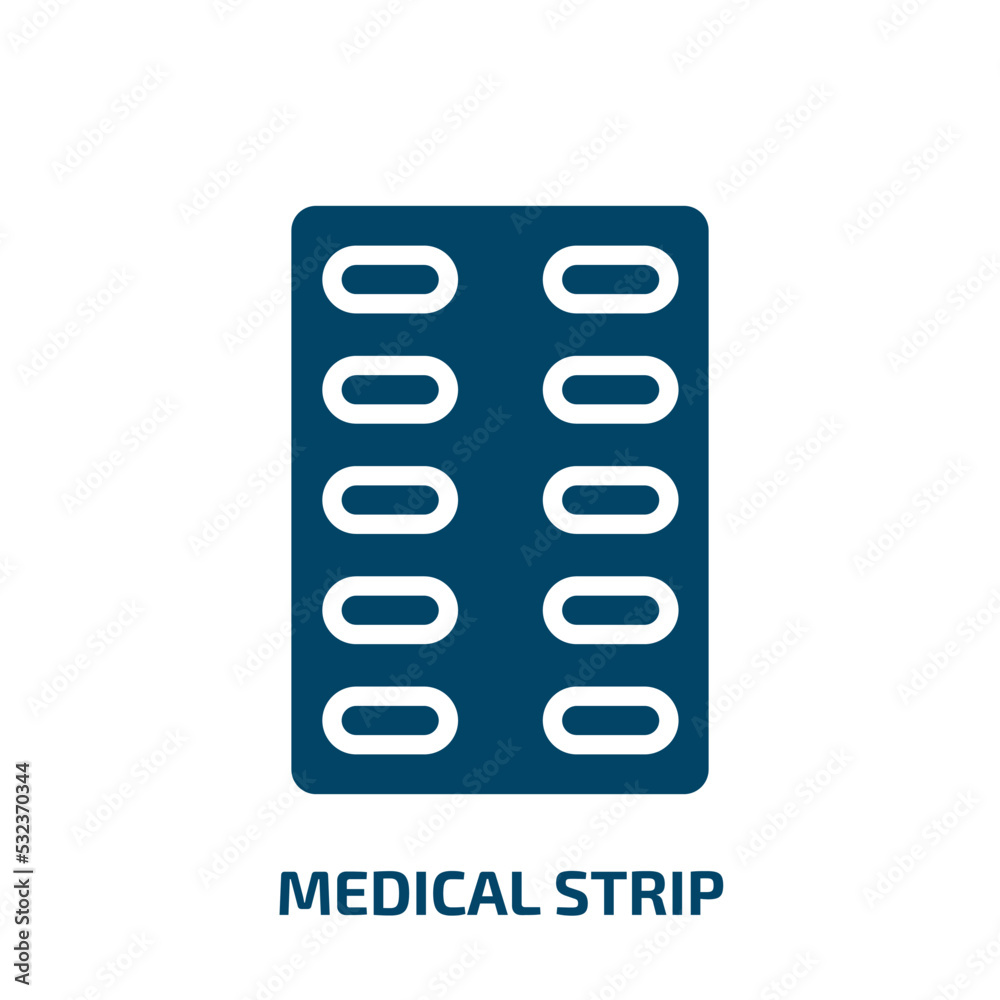 medical strip icon from health and medical collection. Filled medical strip, medical, pharmacy glyph icons isolated on white background. Black vector medical strip sign, symbol for web design and medical strip icon from health and medical collection. Filled medical strip, medical, pharmacy glyph icons isolated on white background. Black vector medical strip sign, symbol for web design and