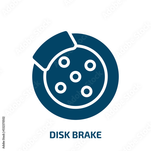 disk brake icon from general collection. Filled disk brake, auto, vehicle glyph icons isolated on white background. Black vector disk brake sign, symbol for web design and mobile apps