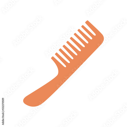 Orange comb for everyday home hair care. Hairdresser equipment for hairstyle. Barbershop accessory. Hand drawn vector illustration isolated on white background. Flat cartoon style.