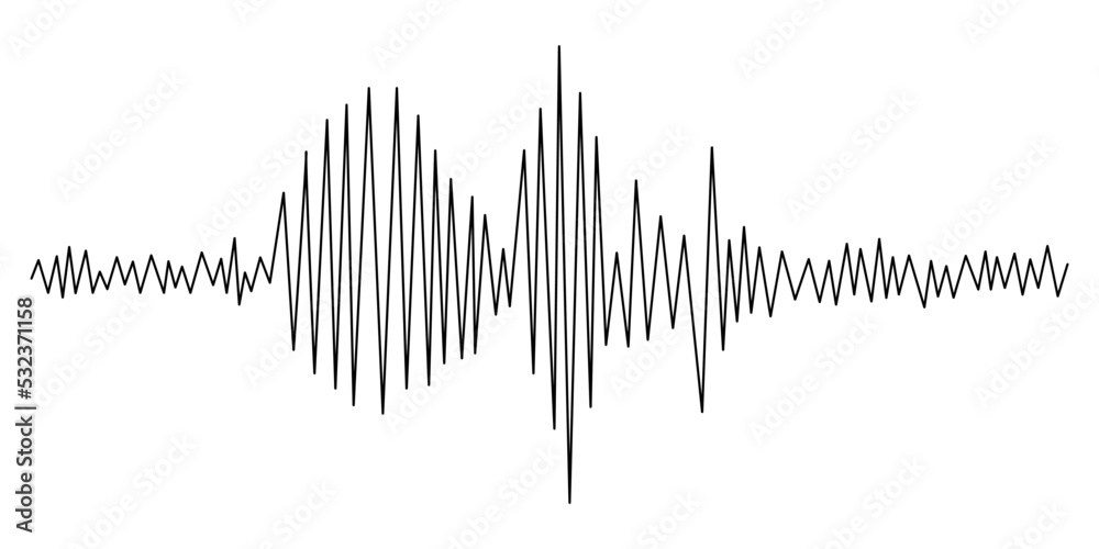 Earthquake seismogram or music voice volume wave vector illustration. Earthquake seismogram or music voice volume wave vector illustration.