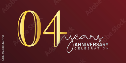 04th anniversary celebration logotype number gold color with red color background. vector anniversary for celebration, invitation card, and greeting card photo