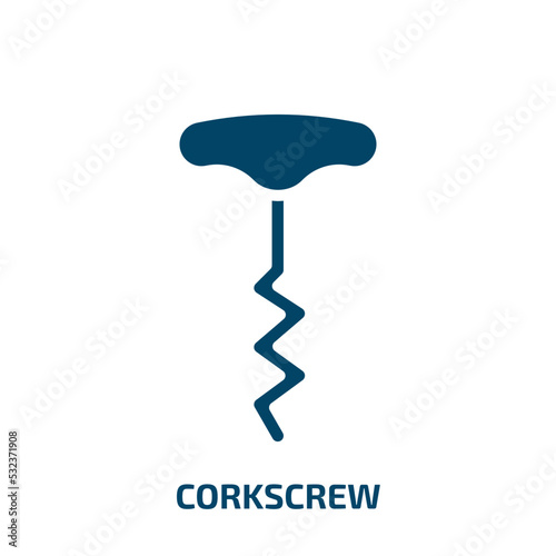 corkscrew icon from kitchen collection. Filled corkscrew, bottle, alcohol glyph icons isolated on white background. Black vector corkscrew sign, symbol for web design and mobile apps