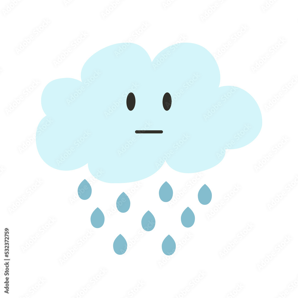 Cute kawaii cloud icon with rain in cartoon flat style. Vector ...