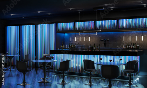 Fototapeta Naklejka Na Ścianę i Meble -  neon colorful interior of bright and beautiful night club.3d rendering.