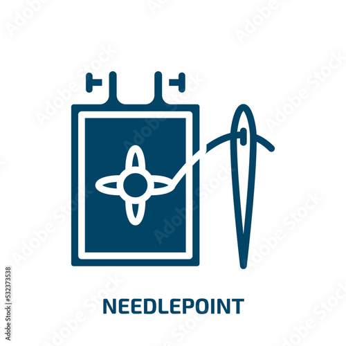 needlepoint icon from sew collection. Filled needlepoint, textile, embroidery glyph icons isolated on white background. Black vector needlepoint sign, symbol for web design and mobile apps