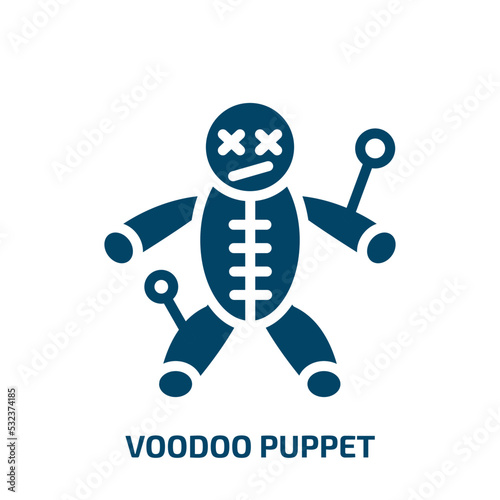 voodoo puppet icon from other collection. Filled voodoo puppet, witchcraft, evil glyph icons isolated on white background. Black vector voodoo puppet sign, symbol for web design and mobile apps