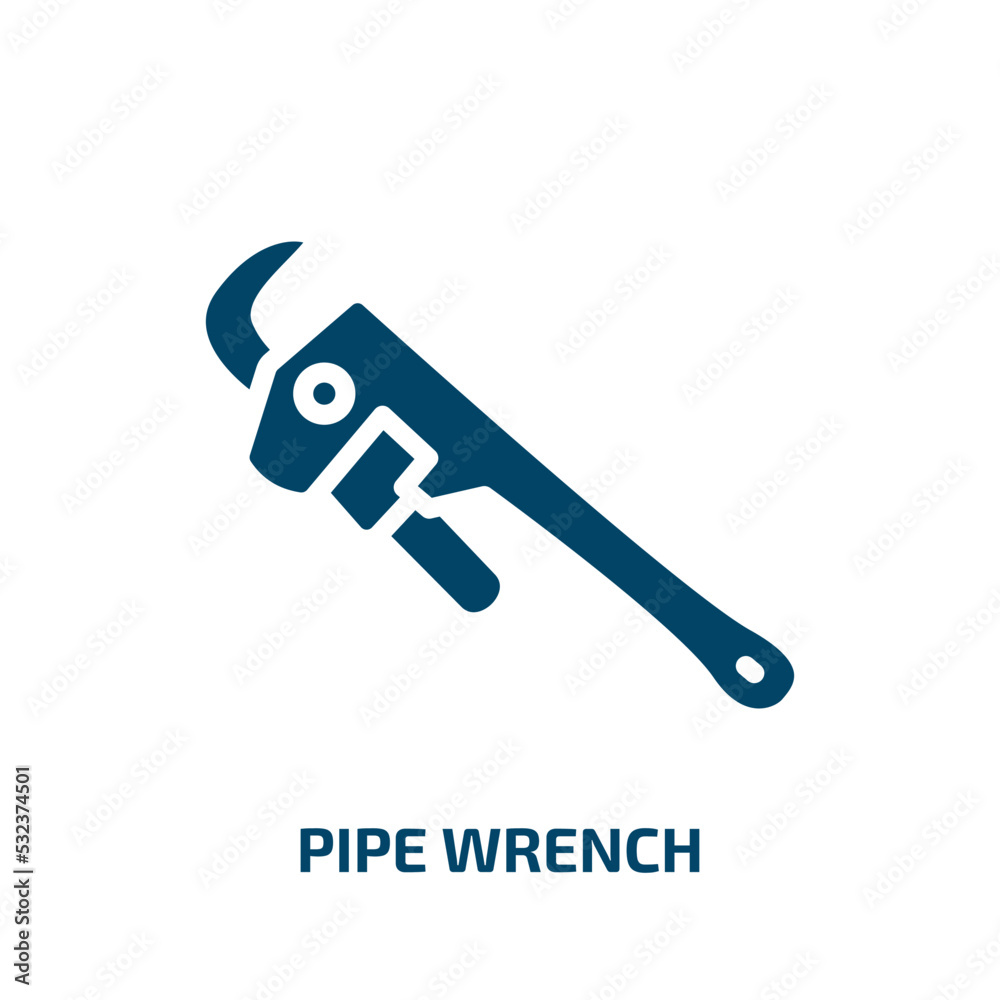 Obraz premium pipe wrench icon from other collection. Filled pipe wrench, equipment, wrench glyph icons isolated on white background. Black vector pipe wrench sign, symbol for web design and mobile apps