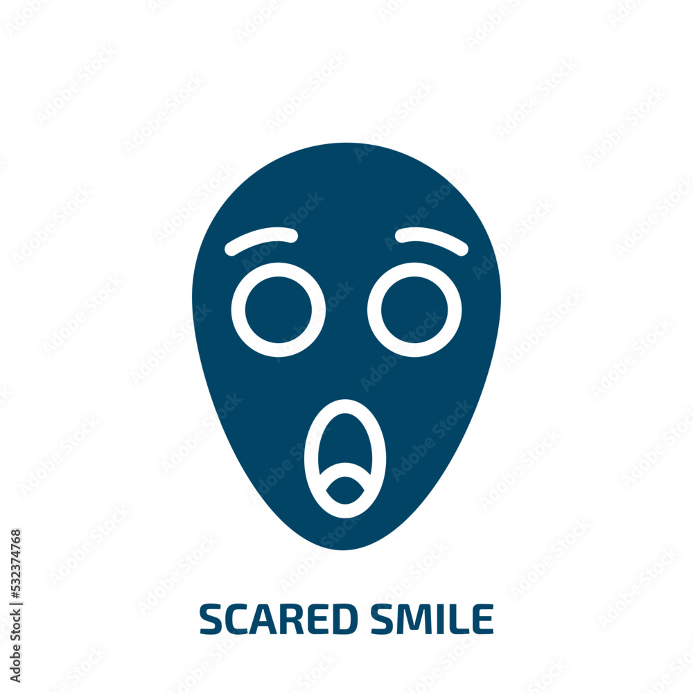 scared smile icon from other collection. Filled scared smile, happy, smile glyph icons isolated on white background. Black vector scared smile sign, symbol for web design and mobile apps
