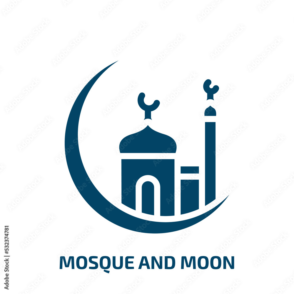 mosque and moon icon from other collection. Filled mosque and moon, ramadan, mosque glyph icons isolated on white background. Black vector mosque and moon sign, symbol for web design and mobile apps