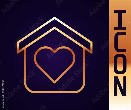 Gold line Shelter for homeless icon isolated on black background. Emergency housing, temporary residence for people, bums and beggars without home. Vector