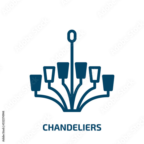 chandeliers icon from other collection. Filled chandeliers, lamp, home glyph icons isolated on white background. Black vector chandeliers sign, symbol for web design and mobile apps