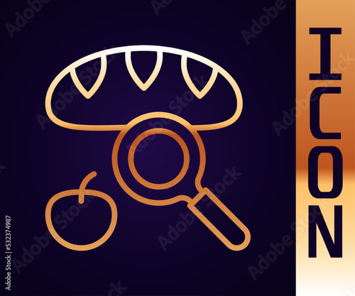 Gold line Searching for food icon isolated on black background. Homelessness and poverty concept. Vector