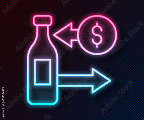 Glowing neon line Reception and sale of glass bottles icon isolated on black background. Vector