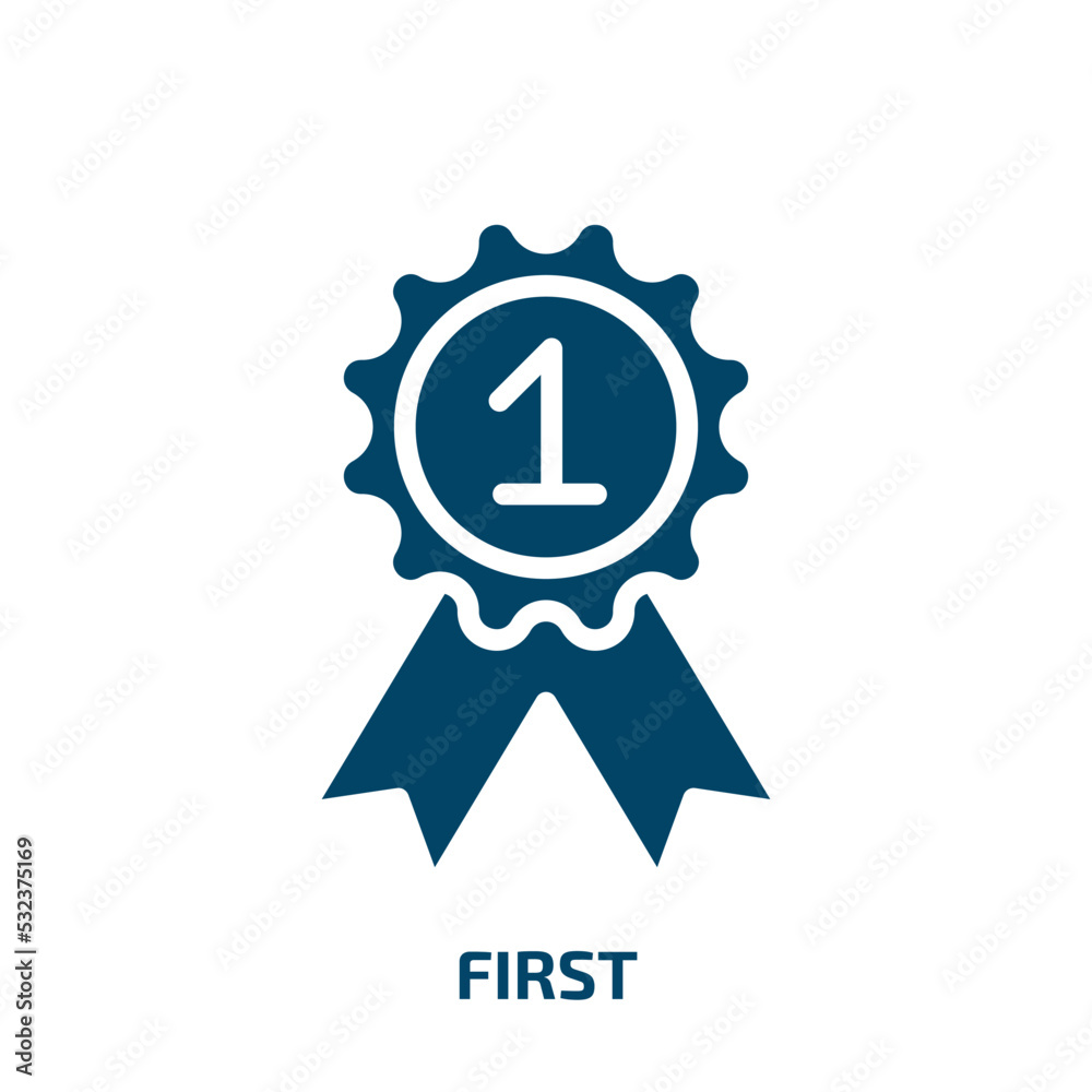 first icon from startup stategy and success collection. Filled first, success, achievement glyph icons isolated on white background. Black vector first sign, symbol for web design and mobile apps