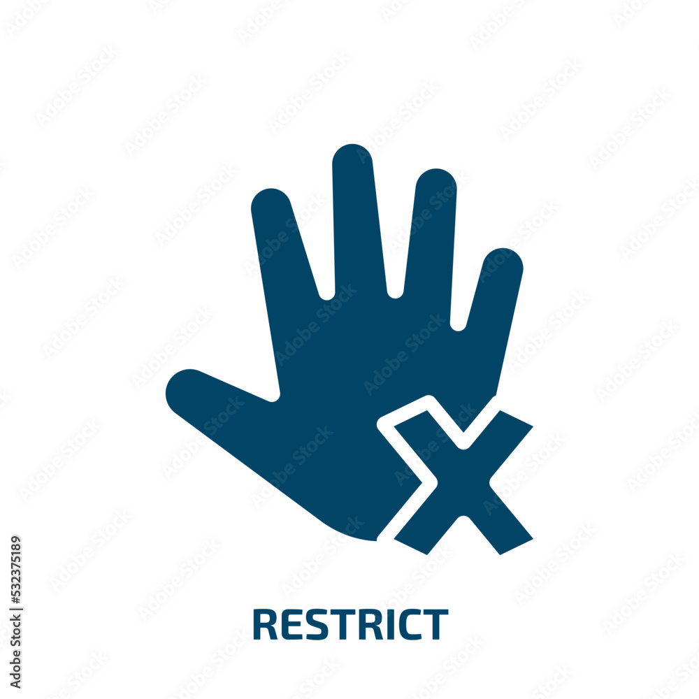 Fototapeta premium restrict icon from startup stategy and success collection. Filled restrict, warning, restriction glyph icons isolated on white background. Black vector restrict sign, symbol for web design and mobile