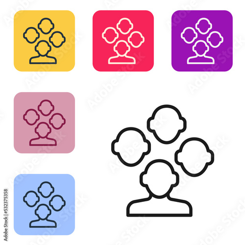 Black line Schizophrenia icon isolated on white background. Set icons in color square buttons. Vector