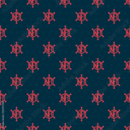 Red line NFT blockchain technology icon isolated seamless pattern on black background. Non fungible token. Digital crypto art concept. Vector