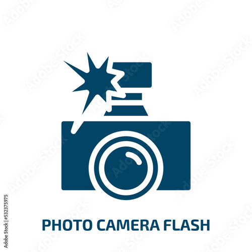 photo camera flash icon from technology collection. Filled photo camera flash, equipment, photography glyph icons isolated on white background. Black vector photo camera flash sign, symbol for web