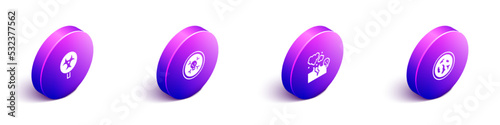 Set Isometric Biohazard symbol, Bones and skull, Poisonous cloud of gas or smoke and Petri dish with bacteria icon. Vector