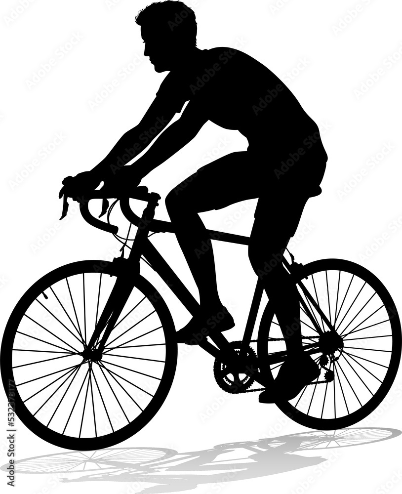 Naklejka premium A bicycle riding bike cyclist in silhouette