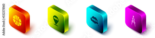 Set Isometric Basketball ball, Alphabet, Idea, speech bubble and Drawing compass icon. Vector