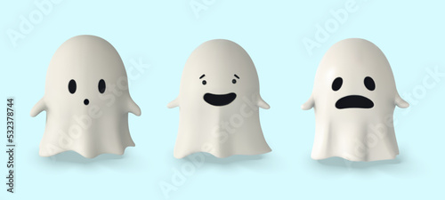 Set of Ghost. 3D illustration. Happy Halloween banner or party invitation. Vector illustration