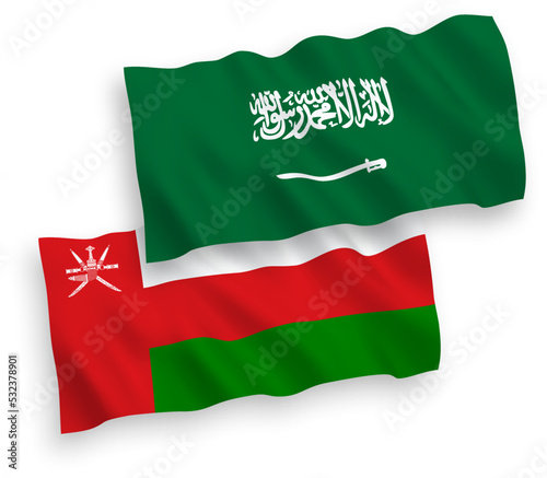 Flags of Saudi Arabia and Sultanate of Oman on a white background