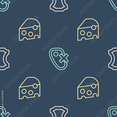 Set line Leather, Cheese and No meat on seamless pattern. Vector