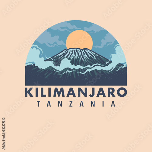 Mount Kilimanjaro in Africa Tanzania, hand drawn line style with digital color © Amillustrated