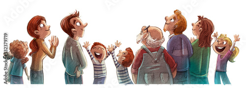 illustration of large family looking up