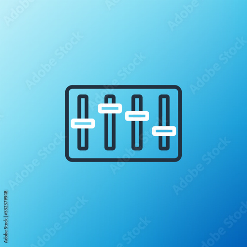 Line Sound mixer controller icon isolated on blue background. Dj equipment slider buttons. Mixing console. Colorful outline concept. Vector