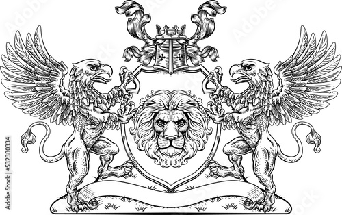 Crest Griffin Coat of Arms Lion Family Shield Seal